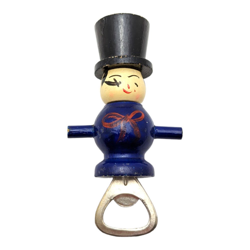 Wood Bottle Opener Hand Painted Circus Ringmaster Figural Japan Vintage Barware